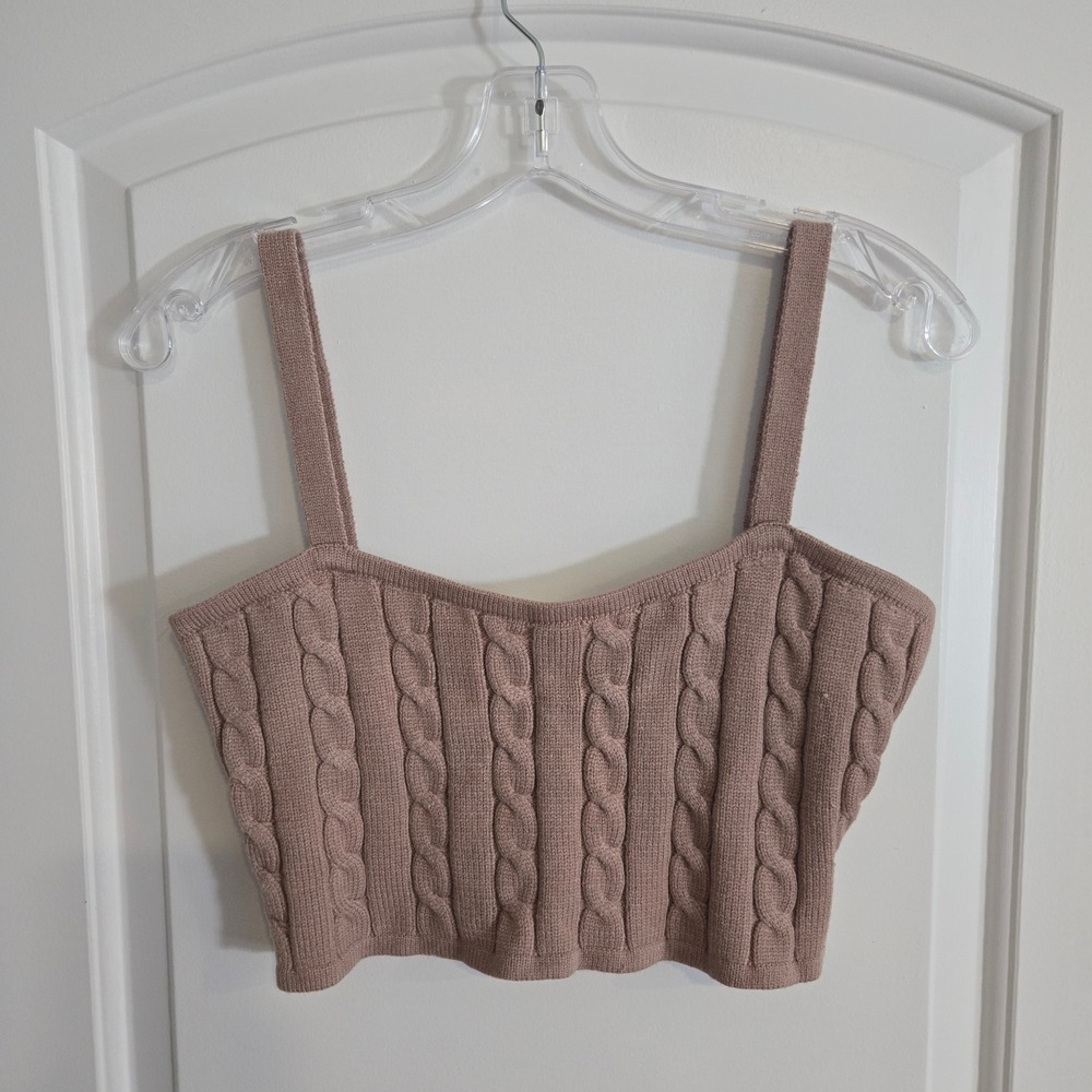 Altar'd State Cable Knit Crop Top Women Medium Brown Indie Boho Cottagecore